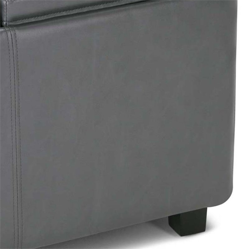 Pemberly Row Contemporary 3 Faux Leather Tray Bench in Stone Gray