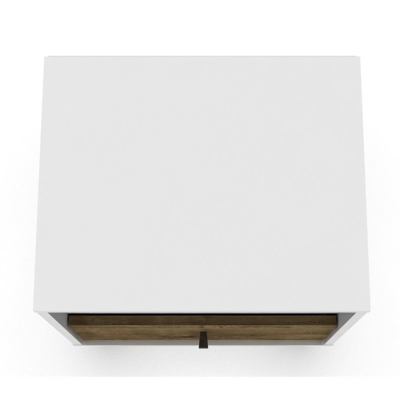 Pemberly Row 1-Drawer Solid Wood End Table in White / Rustic Brown