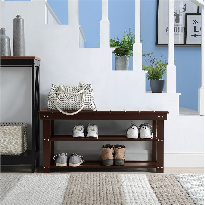 Pemberly Row Modern Utility Mudroom Bench in Espresso Wood Finish