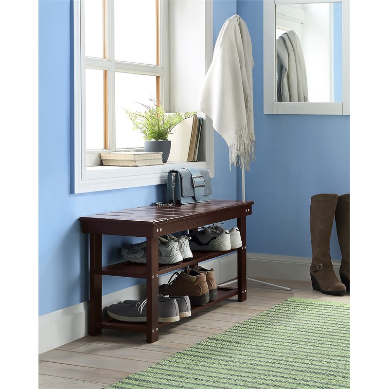 Pemberly Row Modern Utility Mudroom Bench in Espresso Wood Finish