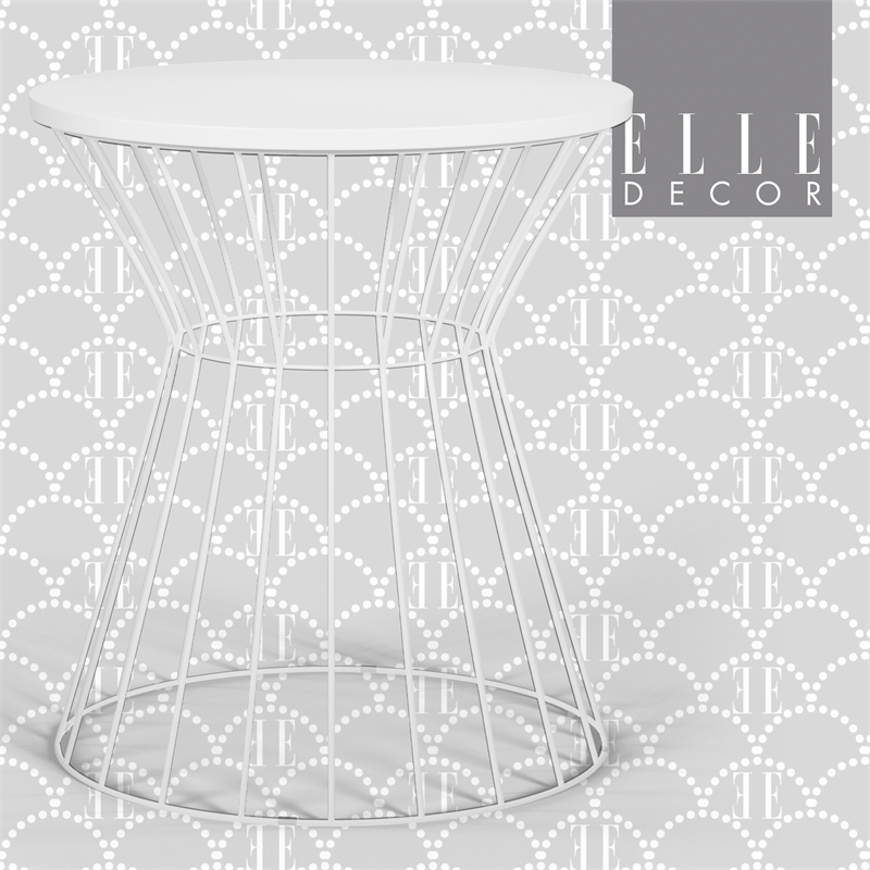 Pemberly Row Modern Hourglass End Table with Metal Top for Bedroom White