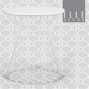 Pemberly Row Modern Hourglass End Table with Metal Top for Bedroom White