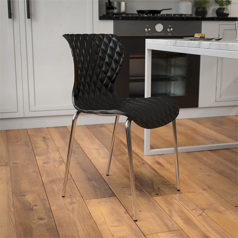 Pemberly Row Modern Plastic Dining Side Chair in Black and Chrome
