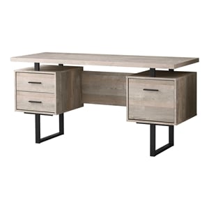 Pemberly Row Computer Desk Home Office Laptop Storage Drawers 60&quotL - Metal Beige
