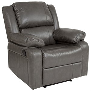 Pemberly Row Contemporary Upholstered Leather Recliner in Gray