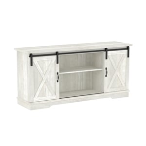 Pemberly Row 58&quot Farmhouse Wood TV Stand with Sliding Barn Doors - Stone Grey
