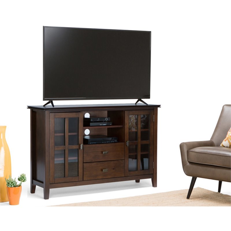 Pemberly Row Wood TV Media Stand in Russet Brown For TVs up to 55