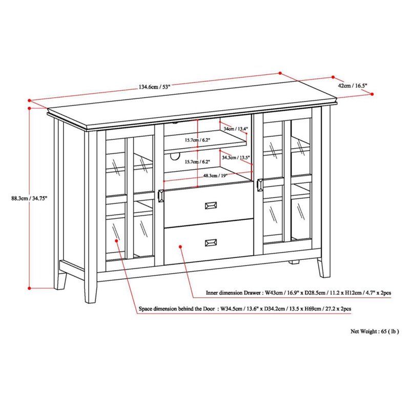 Pemberly Row Wood TV Media Stand in Russet Brown For TVs up to 55