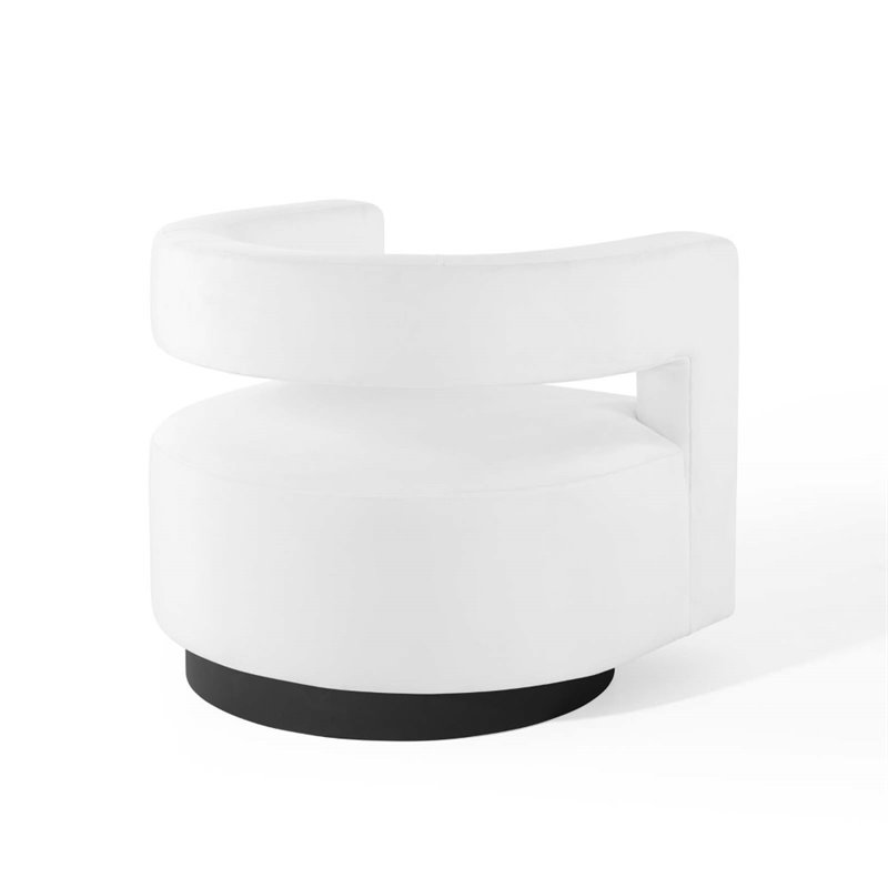 Pemberly Row Modern Performance Velvet Swivel Armchair in White