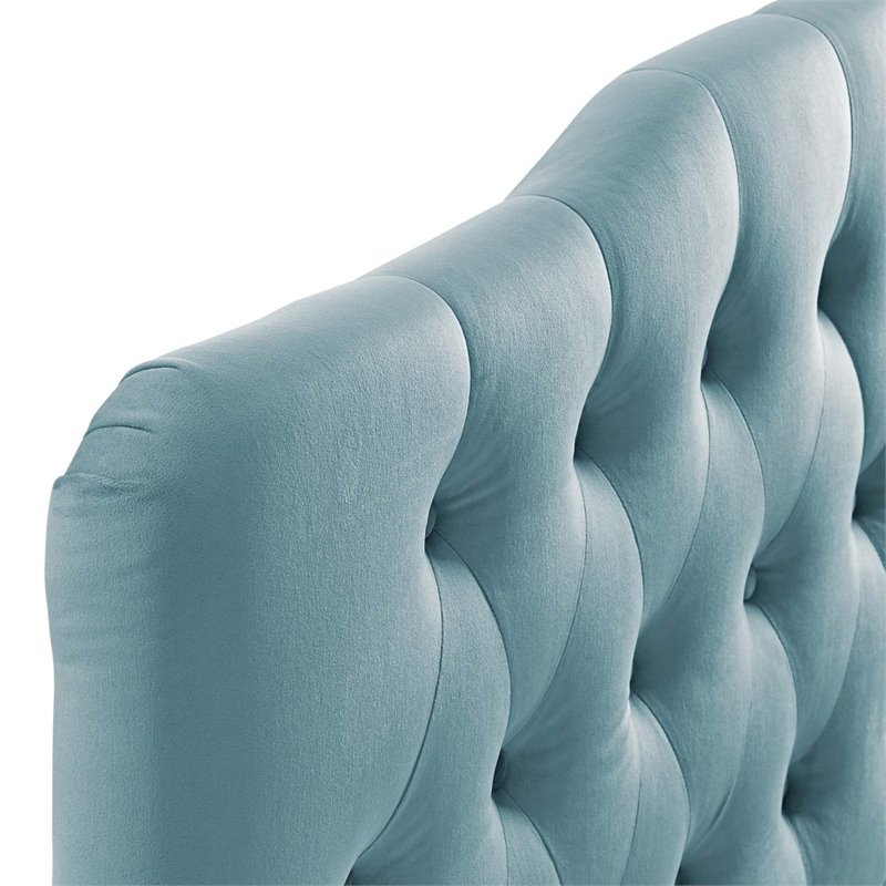 Pemberly Row Queen Diamond Tufted Performance Velvet Headboard in Light Blue