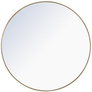 Pemberly Row Contemporary 48&quot Round Metal Frame Mirror in Brass