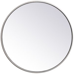 Pemberly Row 21&quot Round Mid-Century Metal Frame Mirror in Silver