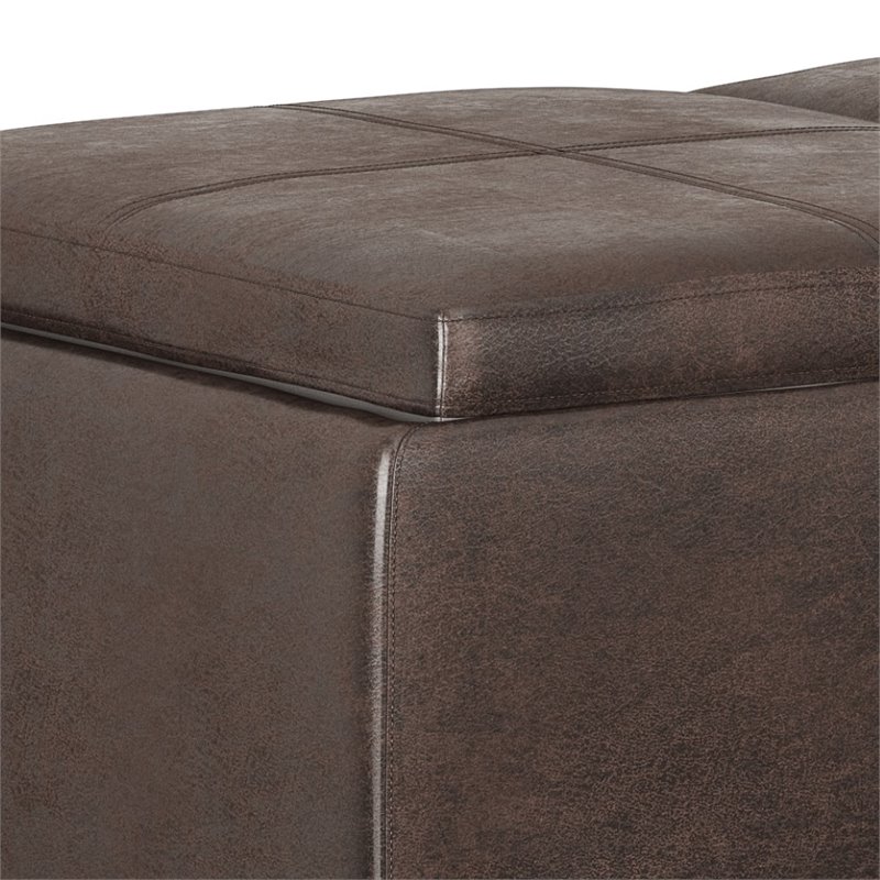 Pemberly Row Faux Air Leather Storage Ottoman in Distressed Brown