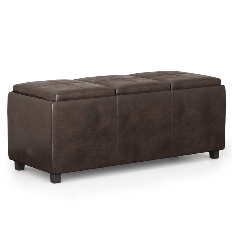 Pemberly Row Faux Air Leather Storage Ottoman in Distressed Brown