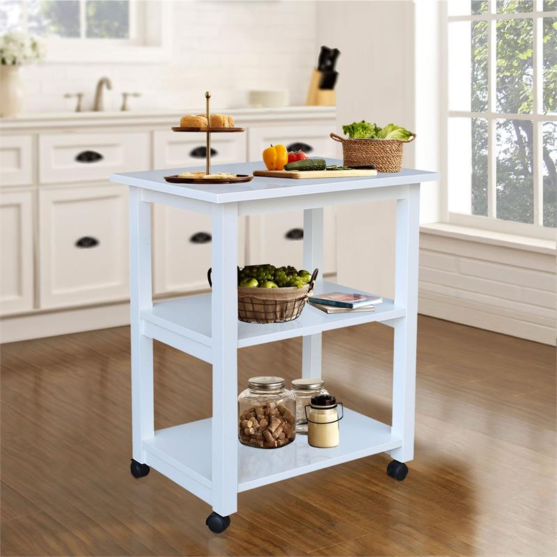 Pemberly Row Contemporary Solid Wood Microwave Cart in White