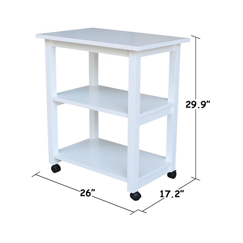 Pemberly Row Contemporary Solid Wood Microwave Cart in White