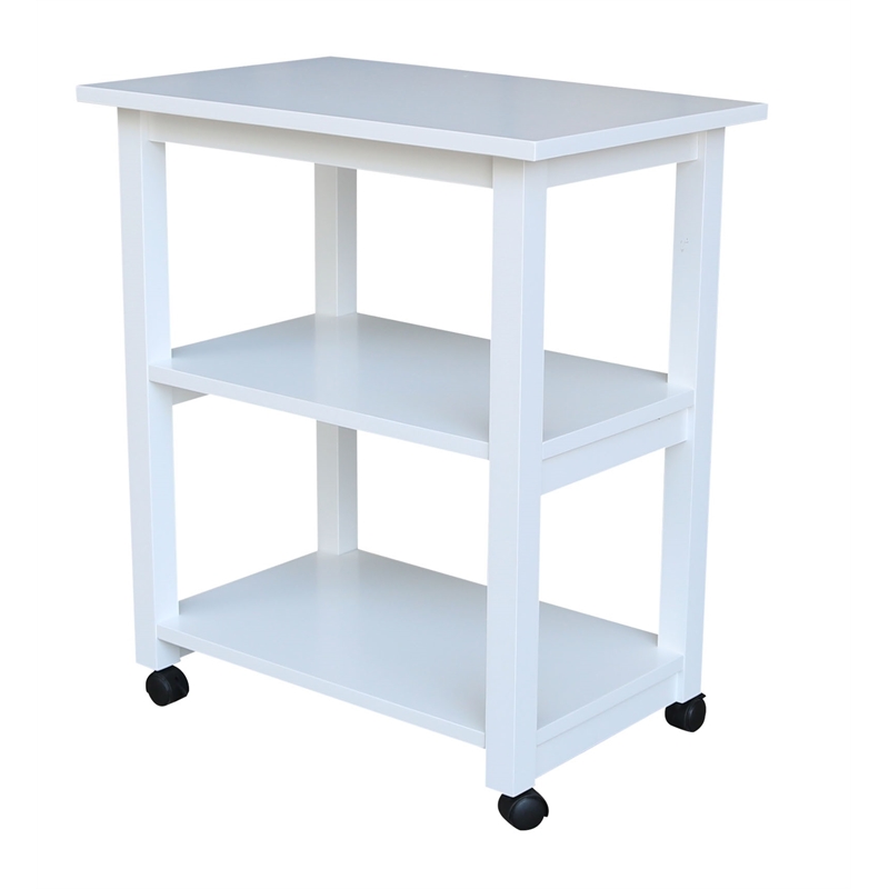 Pemberly Row Contemporary Solid Wood Microwave Cart in White