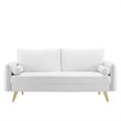 Pemberly Row Modern Performance Velvet & Metal Sofa in White / Gold