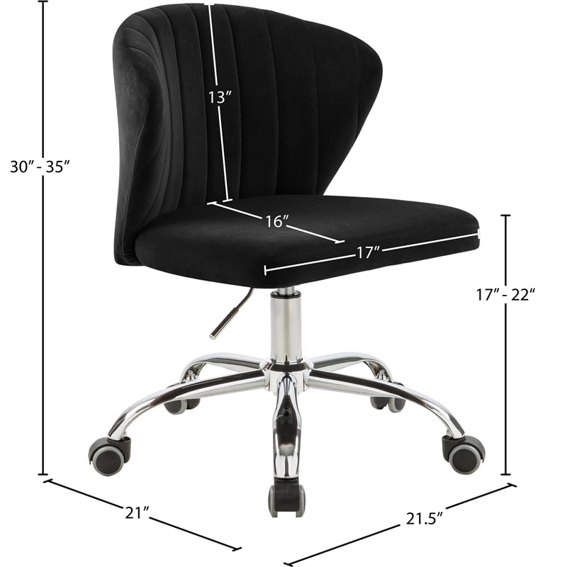 Pemberly Row Swivel Adjustable Black Velvet and Chrome Office Chair