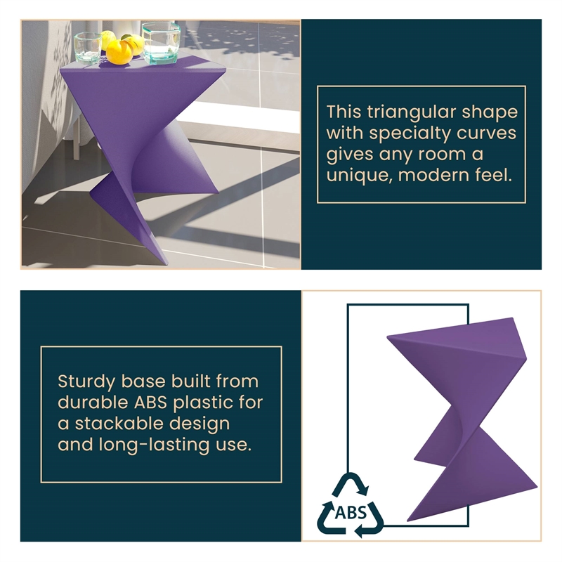 Pemberly Row Modern Plastic Triangle End Table in Purple Finish