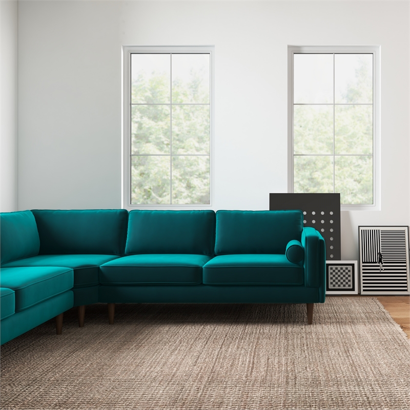 Pemberly Row Turquoise Velvet Modern Living Room Corner Symmetrical Sofa