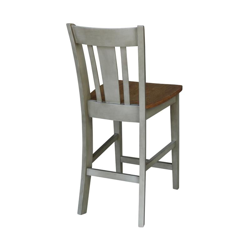 Pemberly Row Solid Wood CounterHeight Stool in Distressed Hickory / Stone