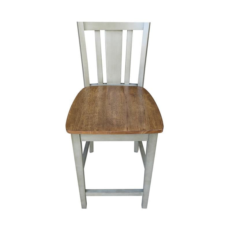 Pemberly Row Solid Wood CounterHeight Stool in Distressed Hickory / Stone