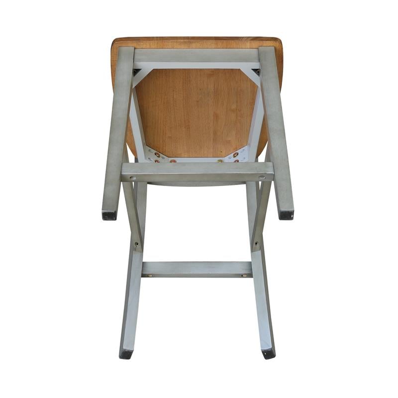 Pemberly Row Solid Wood CounterHeight Stool in Distressed Hickory / Stone