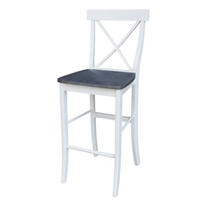 Pemberly Row X-back Solid Wood Bar Height Stool in White and Heather Gray