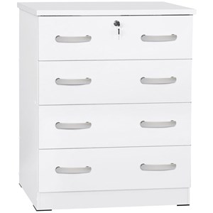 Pemberly Row Modern 4 Drawer Chest Wood Dresser with Lock in White