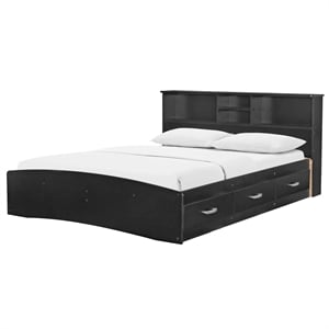 Pemberly Row Modern 63 x 81&quot Wood Queen Captains Bed in Black