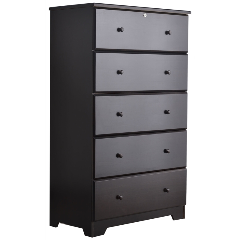 Pemberly Row Solid Pine Wood 5 Drawer Chest Dresser in Tobacco