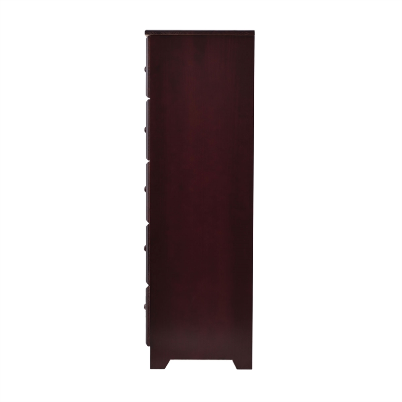Pemberly Row Solid Pine Wood 5 Drawer Chest Dresser in Mahogany