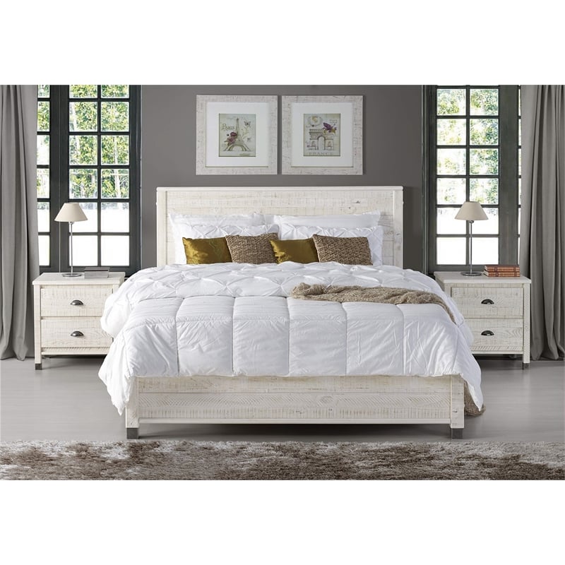 Pemberly Row Modern Solid Wood Full Platform Bed in Shabby White