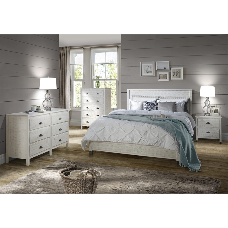 Pemberly Row Modern Solid Wood Full Platform Bed in Shabby White