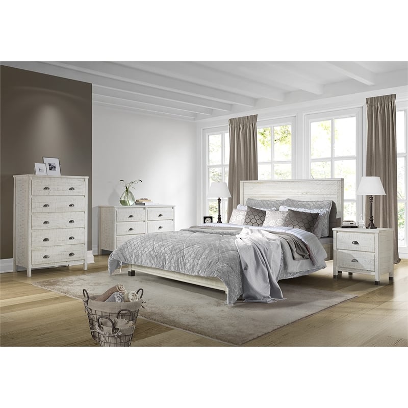 Pemberly Row Modern Solid Wood Full Platform Bed in Shabby White
