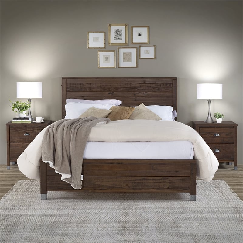 Pemberly Row Contemporary Solid Wood Full Platform Bed in Walnut