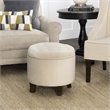 Pemberly Row Round Transitional Wood and Velvet Storage Ottoman in Cream
