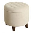 Pemberly Row Round Transitional Wood and Velvet Storage Ottoman in Cream