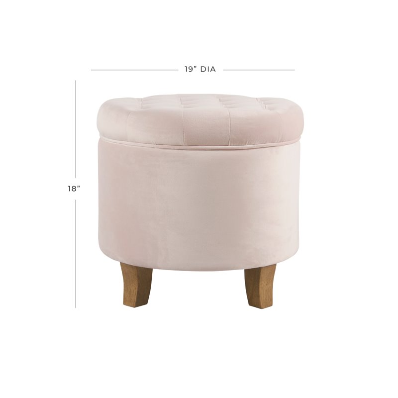 Pemberly Row Round Transitional Wood and Velvet Storage Ottoman in Pink
