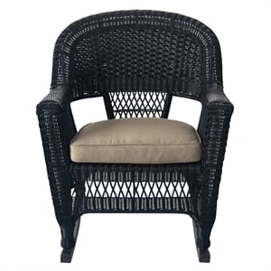 Pemberly Row Wicker Rocker Chair in Black with Tan Cushion (Set of 2)