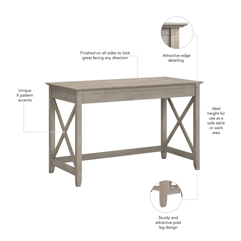 Pemberly Row Contemporary 48W Writing Desk in Washed Gray Finish