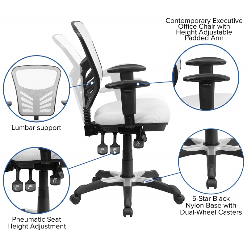 Pemberly Row Modern Mid Back Mesh Swivel Office Chair in White