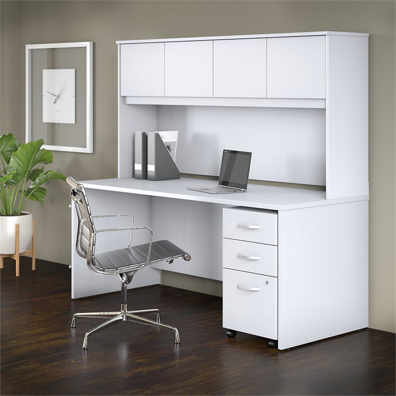 Pemberley Row Laminate White Office Desk with Hutch Rectangular Scratch Resistant 72