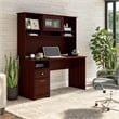 Pemberly Row 60W Computer Desk with Hutch and Drawers in Harvest Cherry