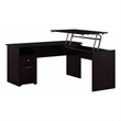 Pemberly Row Wood 60W 3 Position L Shaped Sit to Stand Desk in Espresso Oak