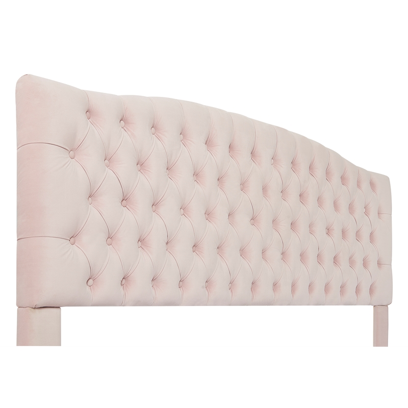 Pemberly Row Modern Queen Size Headboard Blush Pink Velvet Fabric