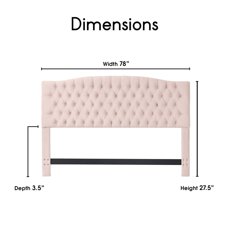 Pemberly Row Contemporary King Size Headboard Blush Pink Velvet