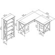 Pemberly Row 60W L Desk with Cabinet & Bookcase in Washed Gray