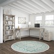Pemberly Row 60W L Desk with Cabinet & Bookcase in Washed Gray
